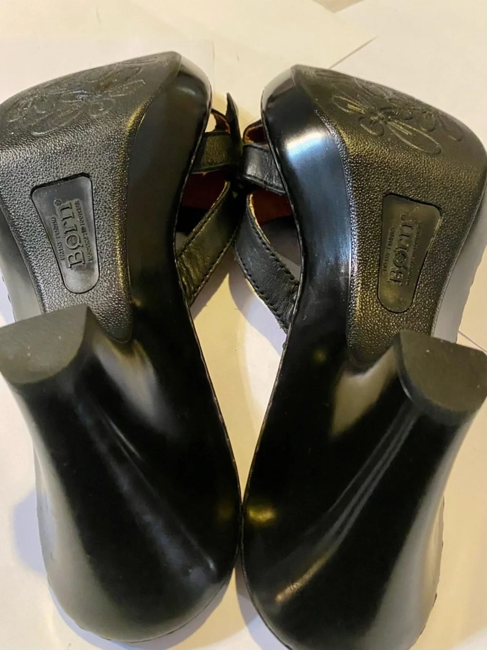 Women’s Black Born Heeled Slip On Sandals With Detail Flower Size 10 - Picture 10 of 12